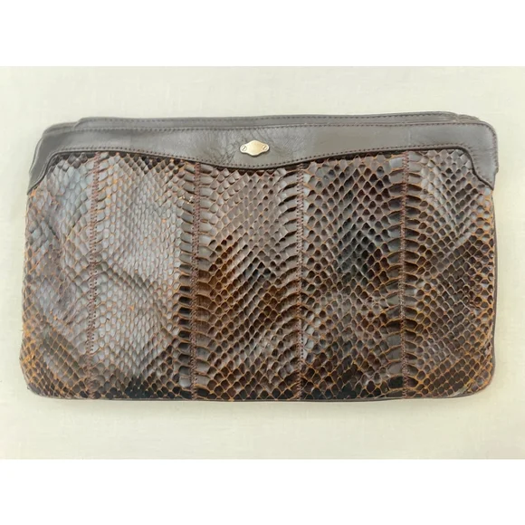 Women's Vintage La Belle Brown Snakeskin Clutch Small - Picture 13 of 15